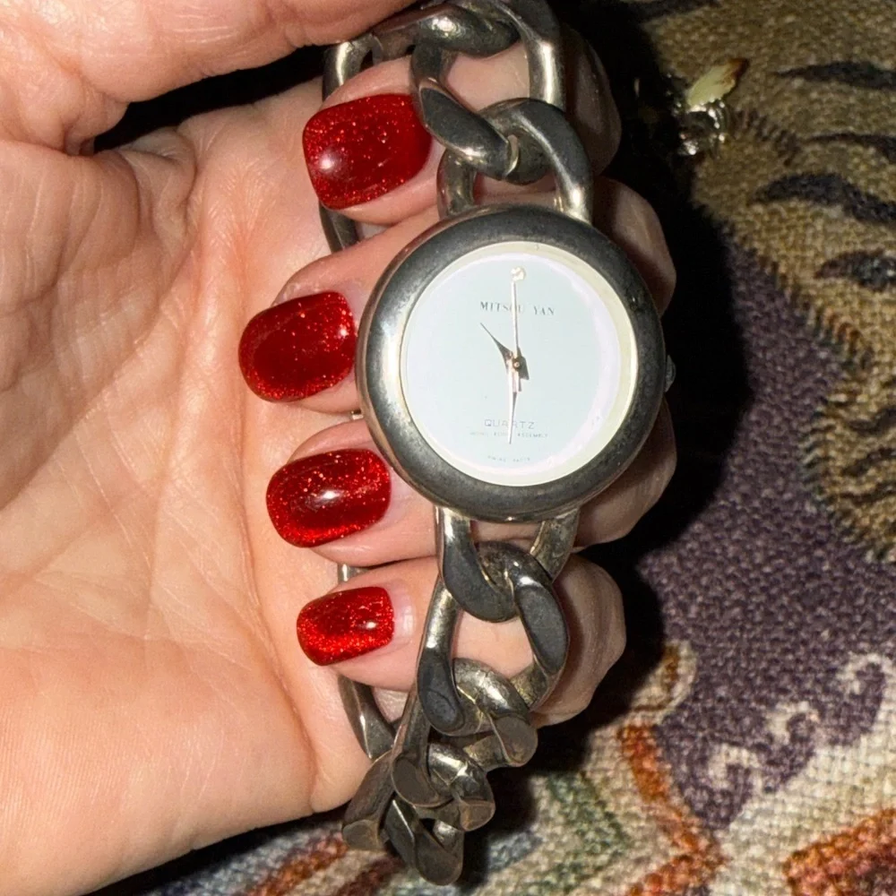Silver Women's Watch Mitzou Yan vintage 80’s silver chunky chain ⛓️‍💥